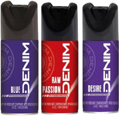 DENIM (Pack 3) Deo Blue, Raw Passion, Desire Body Spray 150ml Deodorant ...