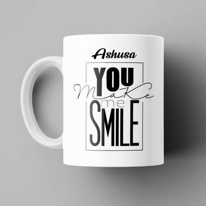 Beautum You Make Me Smile Ashusa Printed White Ceramic Coffee 350 Ml Best Gift For Boys