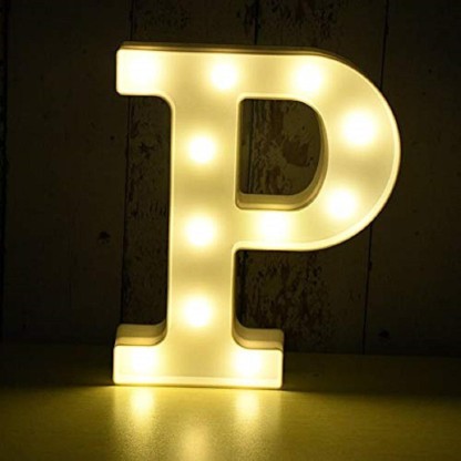 OOTB Illuminated Letter P Light with 7 LED White Wood 