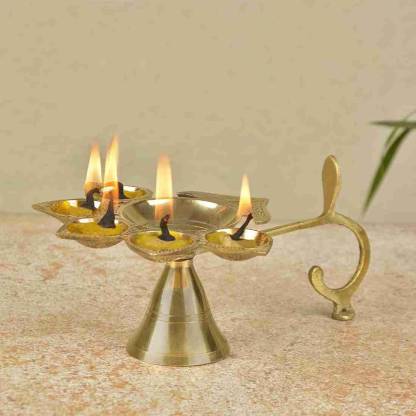 Religious Oil Lamp Brass Hindu Puja Aarti Diya Laxmi Diwali Temple Deepak Light