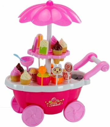 Girls Kids Children Role Play Ice Cream Toy Shop Dessert Cart Set Learning Toys 