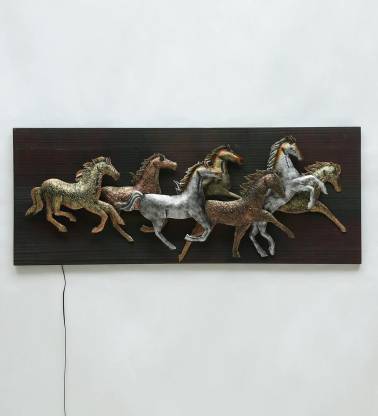 Sparkle N Shine 7 Running Metal Horses On Board Wall Hanging With Led Decor 61x5x24 Inch In India - Horse Wall Decor Metal