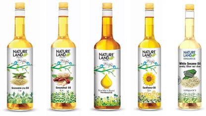 Natureland Organics White Sesame Oil, Groundnut Oil, Mustard Oil, Sesame Oil, Sunflower Oil ( Each 1ltr ) - Cold Pressed Mustard Oil Plastic Bottle