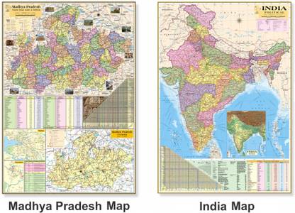Madhya Pradesh Railway Map Pack Of 2) Madhya Pradesh Map And India Map. Both Map Size : 100X70  Centimeter (40"X28"