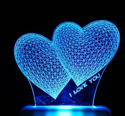 Pr Prashant Acrylic Dual Heart Shape I Love You Magic Night Lamp 3d Beautiful Illumination Automatic
