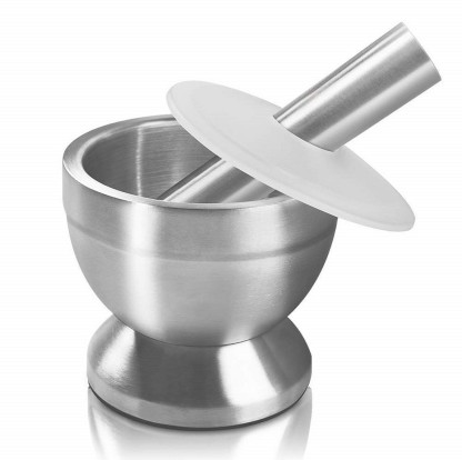 Sesame Seeds Ginger Spices Herbs Mortar and Pestle Set Stainless Steel Spice Grinder for Crushing and Grinding Garlic Pills 