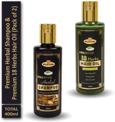 khadi natural herbal Premium Herbal Shampoo & Premium 18 Herbs Hair Oil ( Pack of 2) Price in India - Buy khadi natural herbal Premium Herbal Shampoo  & Premium 18 Herbs Hair Oil (