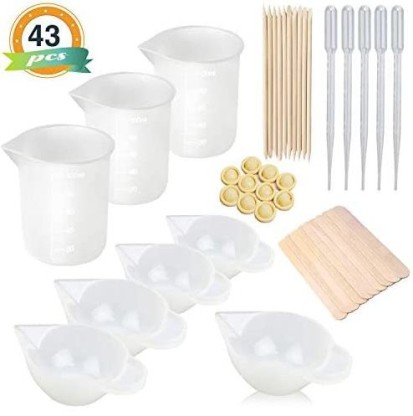 Silicone Stir Sticks A4 Silicone Mat Wood Sticks 100 ml Silicone Measuring Cups Tweezers Epoxy Mixing Cups Transfer Pipettes and Finger Cots Sntieecr 49 PSC Silicone Resin Mixing Cups Tool Kit 