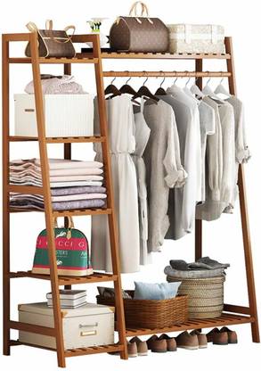 Naayaab Craft Bamboo Coat Clothing Garment Rack With Shelf 7 Tier Freestanding Clothes Storage Suitcase For Household Retail Wooden Wall In India Naayaab Craft Bamboo Coat Clothing, Suitcase With Garment Rack