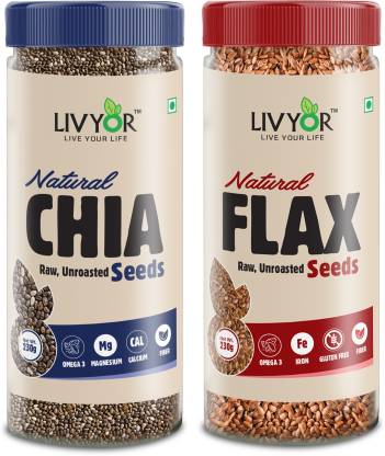 LIVYOR Combo Chia Seeds & Flax Seeds for Weight loss - Protein and Fiber Rich Super Food