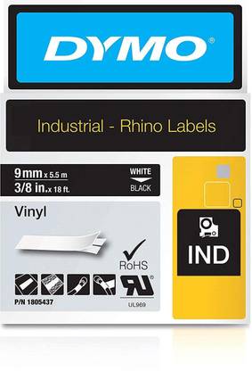 Dymo Rhino Adhesive Vinyl Label Tape, 3/8-inch, 18-Foot ...
