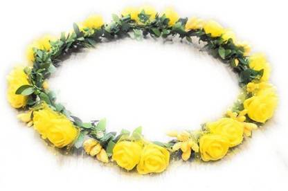 gofii Yellow Floral Hair Tiara / Designer Tiara Crown for Wedding & Haldi  Ceremony / Artificial Flower Hair
