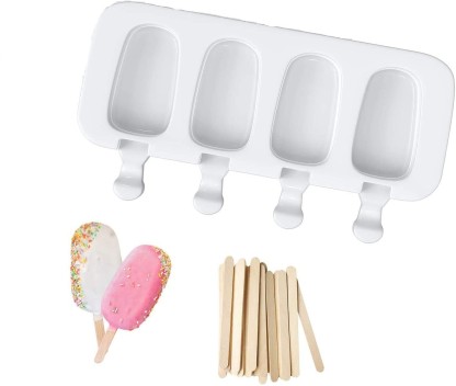 Different Shapes Reusable Silicone DIY Popsicle Maker with Sticks 2 Pack 4 Cavity Ice Cream Bar Molds with Lid Homemade Ice Pop Molds for Egg Bites Lollipop Chocolate & Ice Cube Trays 
