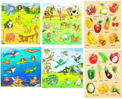Haulsale Wooden Educational Board for Kids - Fruits, Vegetables, Farm  Animals, Wild Animals, Birds & Water Animals Wooden Learning 3D Wooden  Board - Learning & Educational Gift for Kids Price in India -