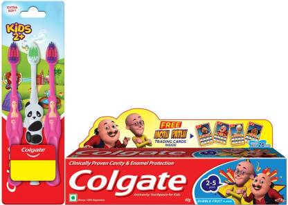 Colgate Kids (2+years) Gentle Soft & Kids (2-5 years), Bubble Fruit flavour  (Multicolor)