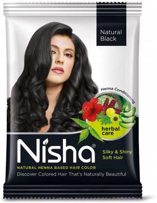 Nisha Natural henna based hair color 10 gm each Sachet (Pack of 10) Permanent Natural Black , Natural Black
