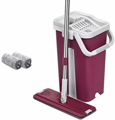Our House Hands Free Flat Mop with 2 Refills and Bucket 1 Grey 