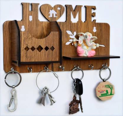 Khatu Crafts Single Home Mobile stand, Document Holder, Multipurpose Wood Key Holder  (7 Hooks)
