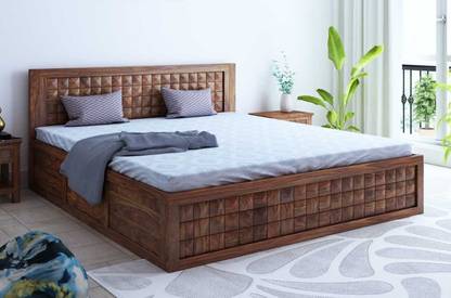 Springtek Dreamer Pure Sheesham Wood King Size Storage Bed Teak Color 78 X 72 Inches Solid Drawer In India Springtek Dreamer Pure Sheesham Wood, Wooden King Size Bed With Mattress