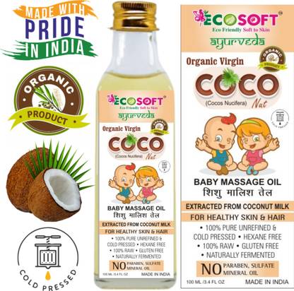 Ecosoft Ayurveda 100 Pure Organic Cold Pressed Coconut Baby Massage Oil 100 Ml In Glass Bottle Buy Baby Care Products In India Flipkart Com