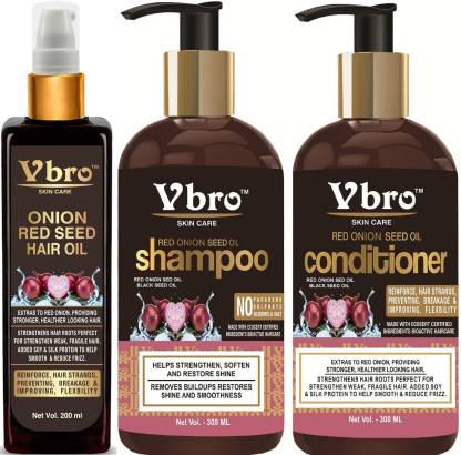 vbro skin care Red Onion Black Seed Oil Ultimate Hair Care Kit (Shampoo + Hair Conditioner + Hair Oil)