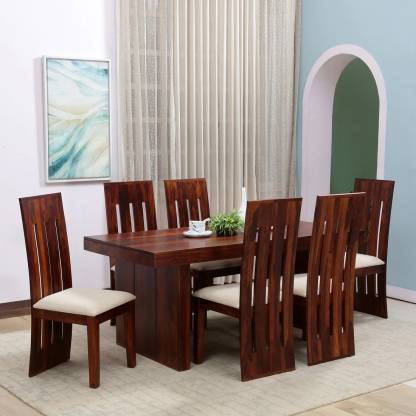 Chairs Solid Wood 6 Seater Dining Set, Brown Dining Table Set With 6 Chairs