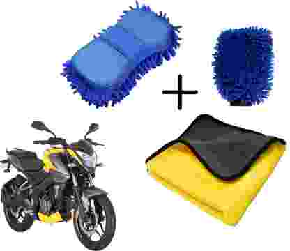 Niklace Bike Cleaning Kit Combo Pack Microfiber Towel Cloth, Washing Scrub Sponge, Microfiber Gloves All In one Cleaning combo pack Combo