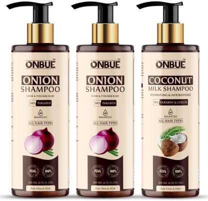 Onbue Onion Hair Shampoo for Hair Fall Control & Dandruff Control for Sleek  & Thicker Hair, ph Balanced (400ml), Coconut Milk Shampoo for Hair  Nourishing & Hydrating, ph Balance (200ml) Price in