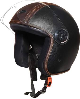 O2 Star Leather Unisex Open Face Helmet with Scratch-Resistant Transparent Visor Motorbike Helmet