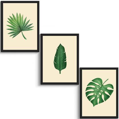 Sc Creatives Set Of 3 Realistic Tropical Leaf Framed Art Prints Painting With Plexi Glass 11 69