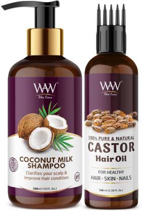 Waw skin cosmo Coconut Milk Hair Growth Shampoo & 100% Pure Castor Oil,  Cold Pressed, To Support Hair Growth Hair Oil For Hair Care Combo Kit Price  in India - Buy Waw