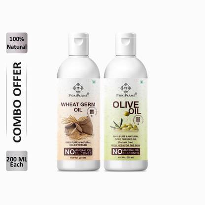 Puriflame 100 Pure Wheat Germ Oil 200ml Olive Oil 200ml Combo For Rapid Hair