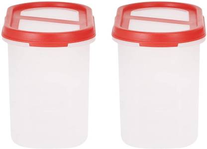 Cutting EDGE (Pack Of 2, Red) BPA-Free Air-Tight 360° Slant View Super Sturdy Stackable Container And Modular Design Clear Frosted Space Saver Dry Food Storage Containers With 2 Pouring Lids For Rice| Dal| Atta| Flour| Cereals| Pulses| Snacks| Stackable- 1200 ML (5 Cup/40 Oz) Each  - 1200 ml Plastic Utility Container