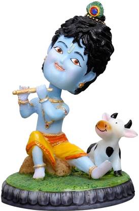 Sri Krishna Culture Cartoon Natkhat Baby Krishna (Playing Flute and Cow Version)-Hindu God and Goddess Idol/Statue/Murti/Figurine(5 Sri Krishna Culture Cartoon Natkhat Baby Krishna (Playing Flute and Cow Version)-Hindu God and Goddess Idol/Statue/Murti/Figurine(5