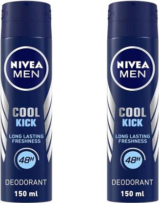 NIVEA Cool Kick Deo for Men Spray 48 Hr Antiperspirant lasting Freshness, 150ml (Pack Of 2) Deodorant Spray  -  For Men