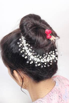 Ritzkart Stone With White Pearl Brooch Hair Bun Beautiful Hair beats with  WHITE stone bun Accessories