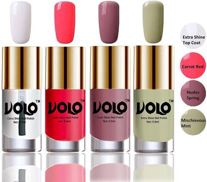 Volo Luxurious Collection Glossy High Shine Nail Polish Combo Set Extra Shine Top Coat,Carrot Red,Nudes Spring,Mischievous Mint Extra Shine Top Coat, Carrot Red, Nudes Spring, Mischievous Mint - Price in India, Buy Volo Luxurious Collection Glossy High Shine Nail Polish Combo Set Extra Shine Top Coat,Carrot Red,Nudes Spring,Mischievous Mint Extra Shine Top Coat, Carrot Red, Nudes Spring, Mischievous Mint - Price in India, Buy