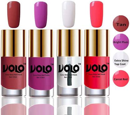 Volo Luxurious Collection Glossy High Shine Nail Polish Combo Set Tan,Bright Plum,Extra Shine Top Coat,Carrot Red Tan, Bright Plum, Extra Shine Top Coat, Carrot Red - Price in India, Buy Volo Luxurious Volo Luxurious Collection Glossy High Shine Nail Polish Combo Set Tan,Bright Plum,Extra Shine Top Coat,Carrot Red Tan, Bright Plum, Extra Shine Top Coat, Carrot Red - Price in India, Buy Volo Luxurious