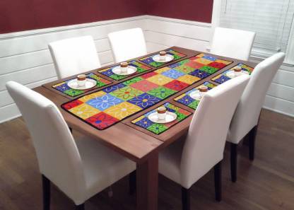 JAI AMBEY Multicolor PVC Table Linen Set