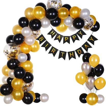Alish Black Happy Birthday Decoration Items 41pcs Set Combo Banner Balloon Metallic Confetti For Boys Girls Husband Wife Mom And Dad Price In India Buy Alish Black Happy Birthday Decoration Items