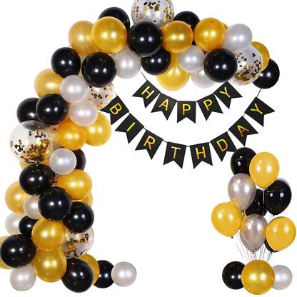 Alish Black Happy Birthday Decoration Items 41pcs Set Combo Banner Balloon Metallic Confetti For Boys Girls Husband Wife Mom And Dad Price In India Buy Alish Black Happy Birthday Decoration Items