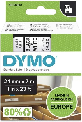 Dymo DYMO Authentic D1 Labels Black Print on White Tape 24mm x 7m Self-Adhesive Label 