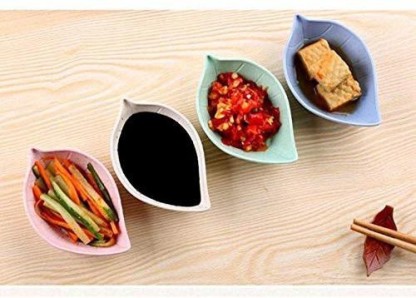 BBQ and Other Party Dinner for Serving Snacks Tomato Sauce Condiment Dish Soy Dish Multipurpose Leaf-Shape Small Seasoning Saucers Appetize 4Pcs/Set Dip Bowls Set Dipping Sauce Bowls/Dishes 