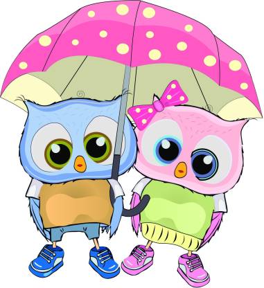 creatick Studio 91 cm Animated Owl couple under the umbrella wall sticker  Self Adhesive Sticker Price in India - Buy creatick Studio 91 cm Animated  Owl couple under the umbrella wall sticker
