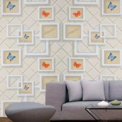 Skywalls 24 Sq Feet Diy Self Adhesive Wallpaper With Frames And Butterflies For Home Decor Multicolor Large Wall Stickers Wallpaper For Home 500 45 Cm Waterproof Wallpaper Wall Stickers In Home Decor Price