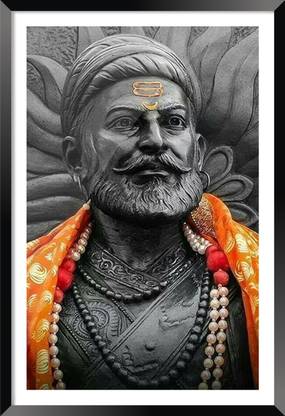 Dbrush Chhatrapati Shivaji Maharaj Statue Religious Photo Frame With Glass Wall Painting For Office And Home Black And White Digital Reprint 18 Inch X 12 Inch Painting Price In India