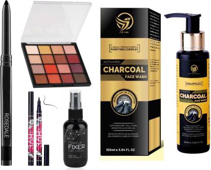 Crynn Smudge Proof Waterproof Long Lasting Kajal & Studio Professional Hilary Rhoda K-12 Eyeshadow & The Matte Fixer Swiss Pearl Face Spray & Yanqina 36H Deep Black Eyeliner & Anti Pollution Activated Charcoal Face Wash