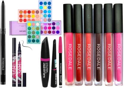Crynn Smudge Proof Waterproof Long Lasting Kajal & Beauty Glazed Color Board 60 Shades Eyeshadow Palette & 3in1 Eyeliner , Mascara , Eyebrow Pencil & Yanqina 36H Deep Black Eyeliner & Valentines Edition 6 LIquid Matte Lipsticks