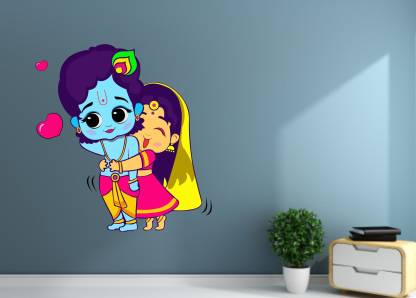 Creatick Studiuo 91 cm Beautiful Radha & krishna animated wall sticker for  living room (PVC Vinyl 91 cm X 85 cm) Self Adhesive Sticker Price in India  - Buy Creatick Studiuo 91