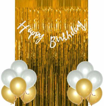  Golden Foil Curtains Birthday Decoration Items - 23 pcs combo  - Happy Birthday Banner, 2pc Frills, 20 Pcs Balloons for Birthday, Photo Backdrop  Decorations Price in India - Buy  Golden
